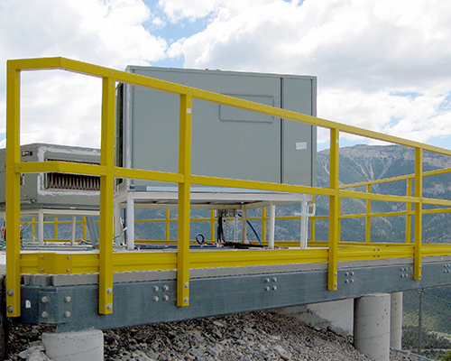Safety Yellow FRP Guardrail at FAA Facility at Angel's Peak in Mount Charleston Nevada