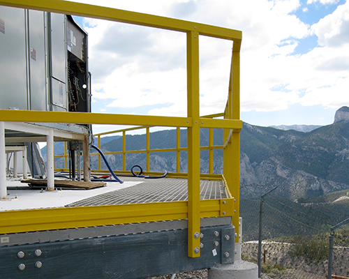 Safety Yellow FRP Guardrail at FAA Radar Tower Facility at Angel's Peak in Mount Charleston Nevada