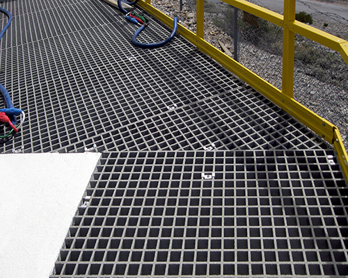 Light Gray Square Mesh Fiberglass Grating Platform at FAA Facility at Angel's Peak in Mount Charleston Nevada