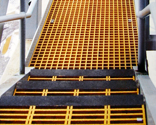 Yellow Molded Fiberglass Grating Walkway and Stair Treads at American Rock Salt Company