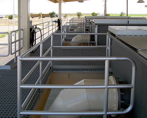 City of Lodi Pumping Station Platform constructed with Light Gray Square Mesh Fiberglass Molding