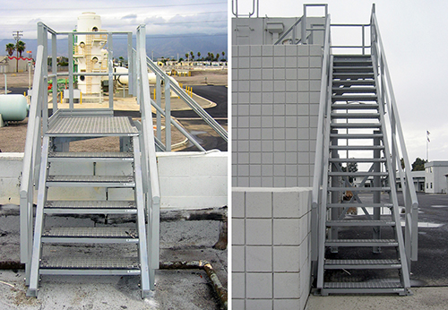 City of San Bernadino Light Gray Fiberglass Staircase showing top and bottom access