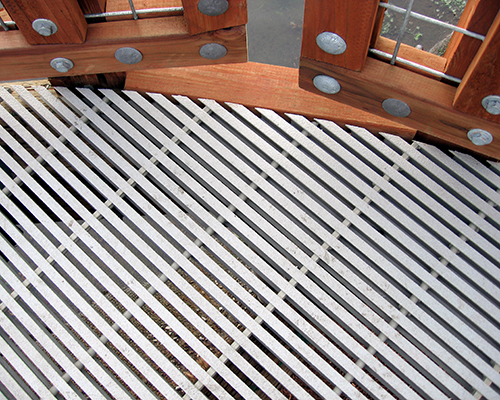 Close Up View of Pultruded Fiberglass Grating on Holly Street Walkway in Bellingham Washington