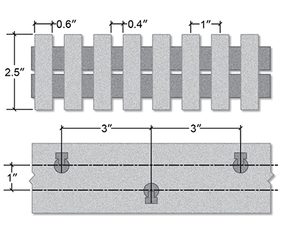 Heavy Duty Pultruded Fiberglass Section View - 2 1/2 Inch Deep / 40% Open
