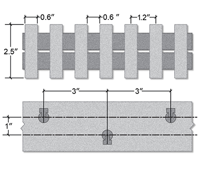 Heavy Duty Pultruded Fiberglass Section View - 2 1/2 Inch Deep / 50% Open
