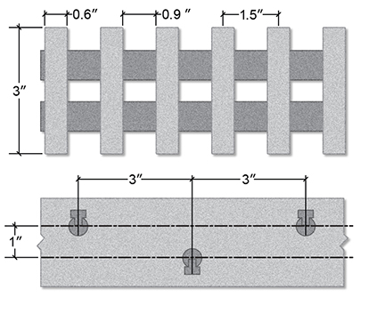 Heavy Duty Pultruded Fiberglass Section View - 3 Inch Deep / 60% Open
