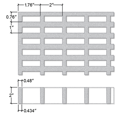 Molded High Load Capacity Fiberglass Section View - 2 Inch Deep x 1 Inches x 2 Inches