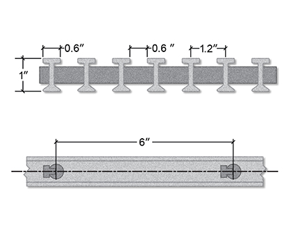 Pultruded Industrial Fiberglass I-Bar Section View - I Inch Deep / 40% Open