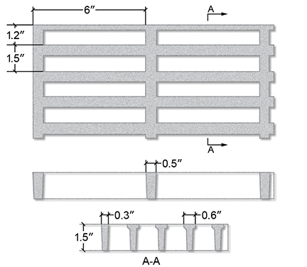 U.S.C.G. Approved Phenolic Molded Rectangular Mesh Fiberglass Section View - 1/2 Inch Deep