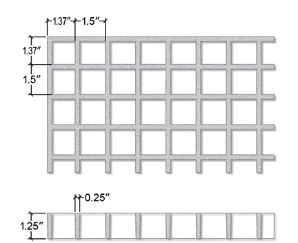 Molded Square Mesh Fiberglass Section View - 1 1/4 Inch Deep x 1 1/2 Inches