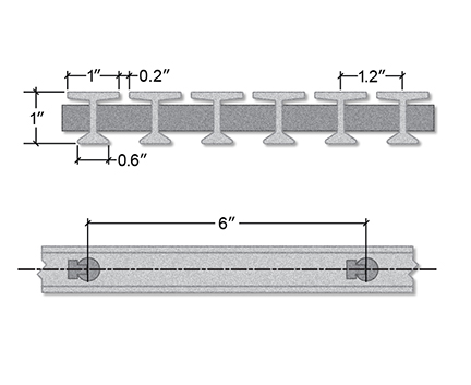 Pultruded Pedestrian Fiberglass T-Bar Section View - 1 Inch Deep / 17% Open