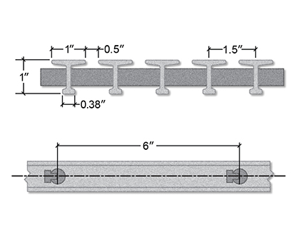 Pultruded Pedestrian Fiberglass T-Bar Section View - 1 Inch Deep / 33% Open