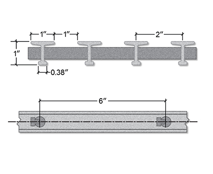 Pultruded Fiberglass T Bar Section View - 1 Inch Deep / 50% Open