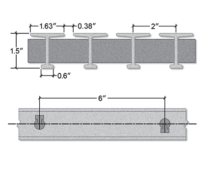 Pultruded Pedestrian Fiberglass T-Bar Section View - 1 1/2 Inch Deep / 18% Open