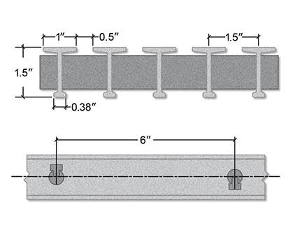 Pultruded Pedestrian Fiberglass T-Bar Section View - 1 1/2 Inch Deep / 33% Open