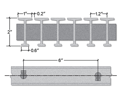 Pultruded Industrial Fiberglass T-Bar Section View - 2 Inch Deep / 17% Open