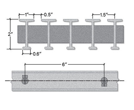 Pultruded Industrial Fiberglass T-Bar Section View - 2 Inch Deep / 33% Open